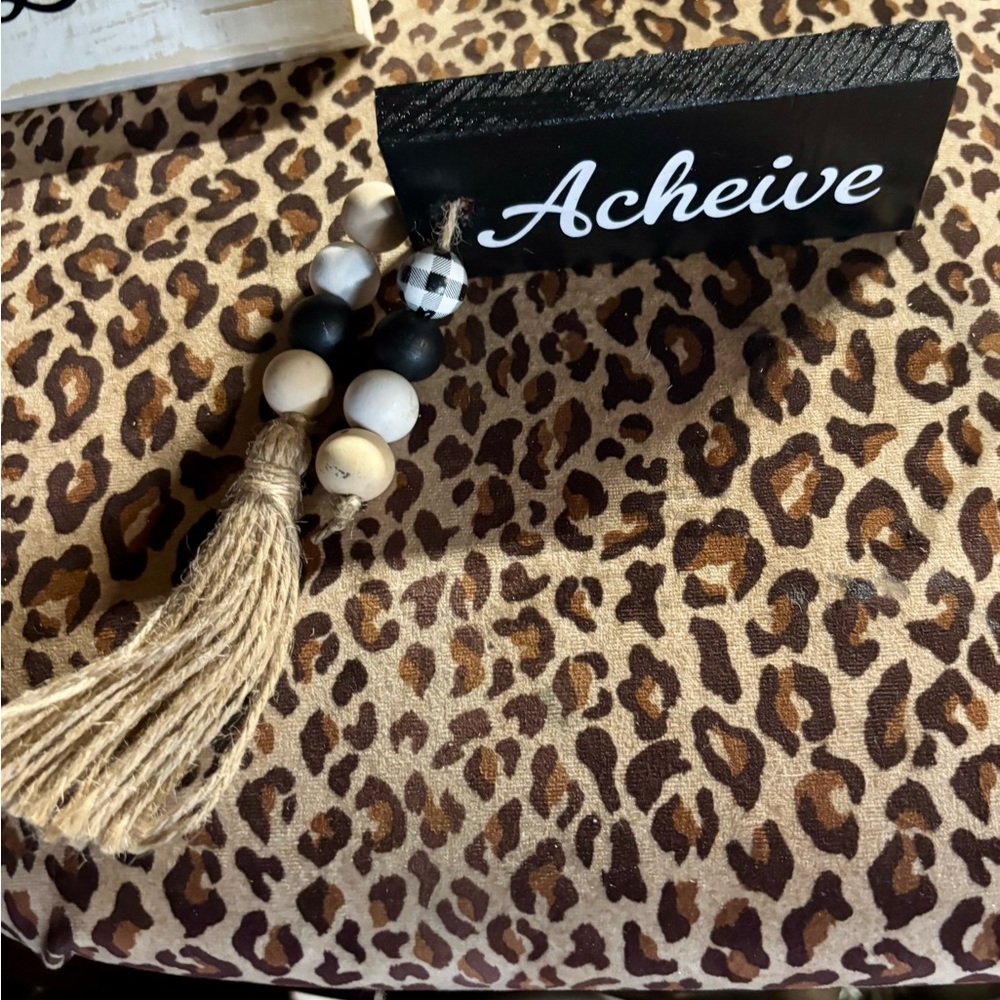 NWT….. Black and White Beaded Tassel Sign shelf sitter